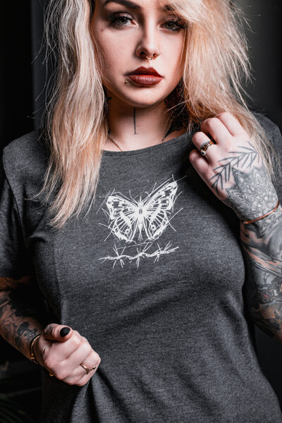 Szary Unisex T-shirt ,,Motyl" 